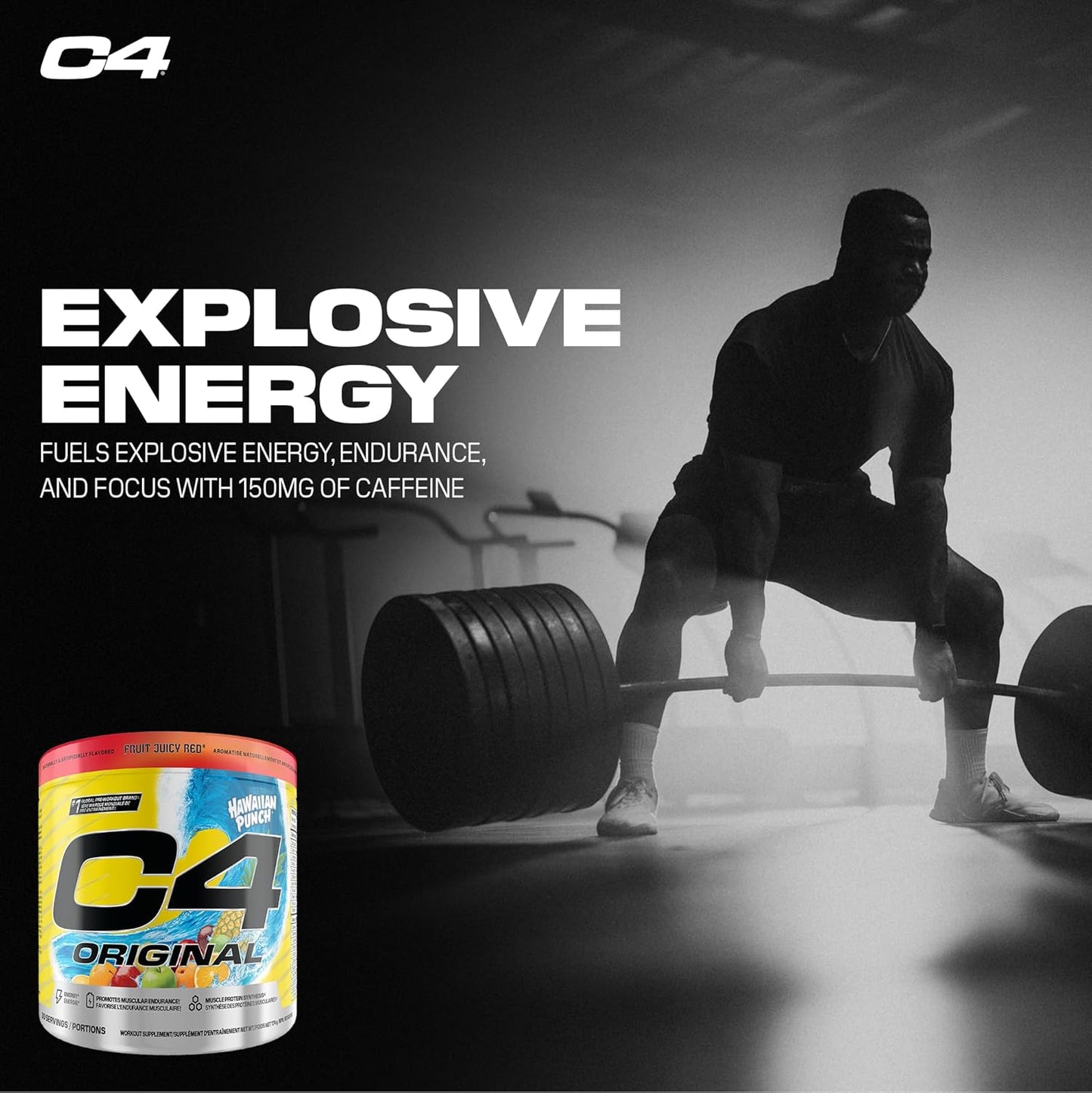 Cellucor C4 原廠運動前粉 - 男女適用無糖運動前能量 - 150 毫克咖啡因、β-丙氨酸、肌酸 - 夏威夷果汁紅，30 份