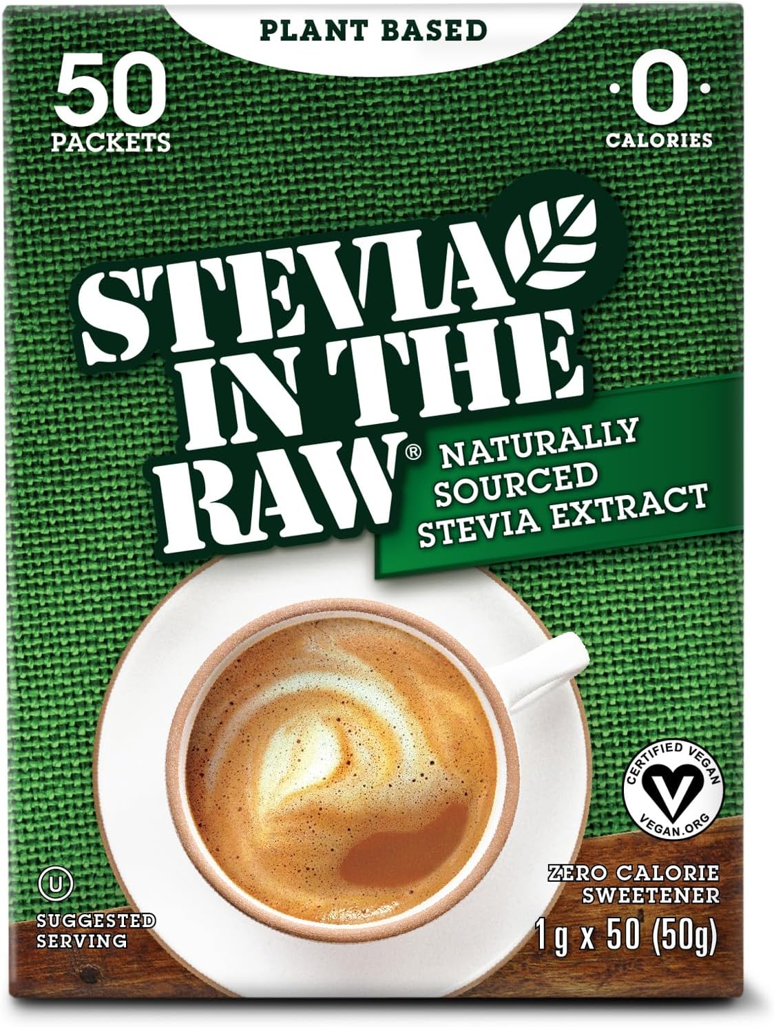 Stevia In The Raw - Zero-Calorie Natural Sweetener - Diabetic-Friendly, Gluten-Free, Kosher, Vegan - Ideal for Iced and Hot Coffee, Tea and Smoothies - 50 Packets