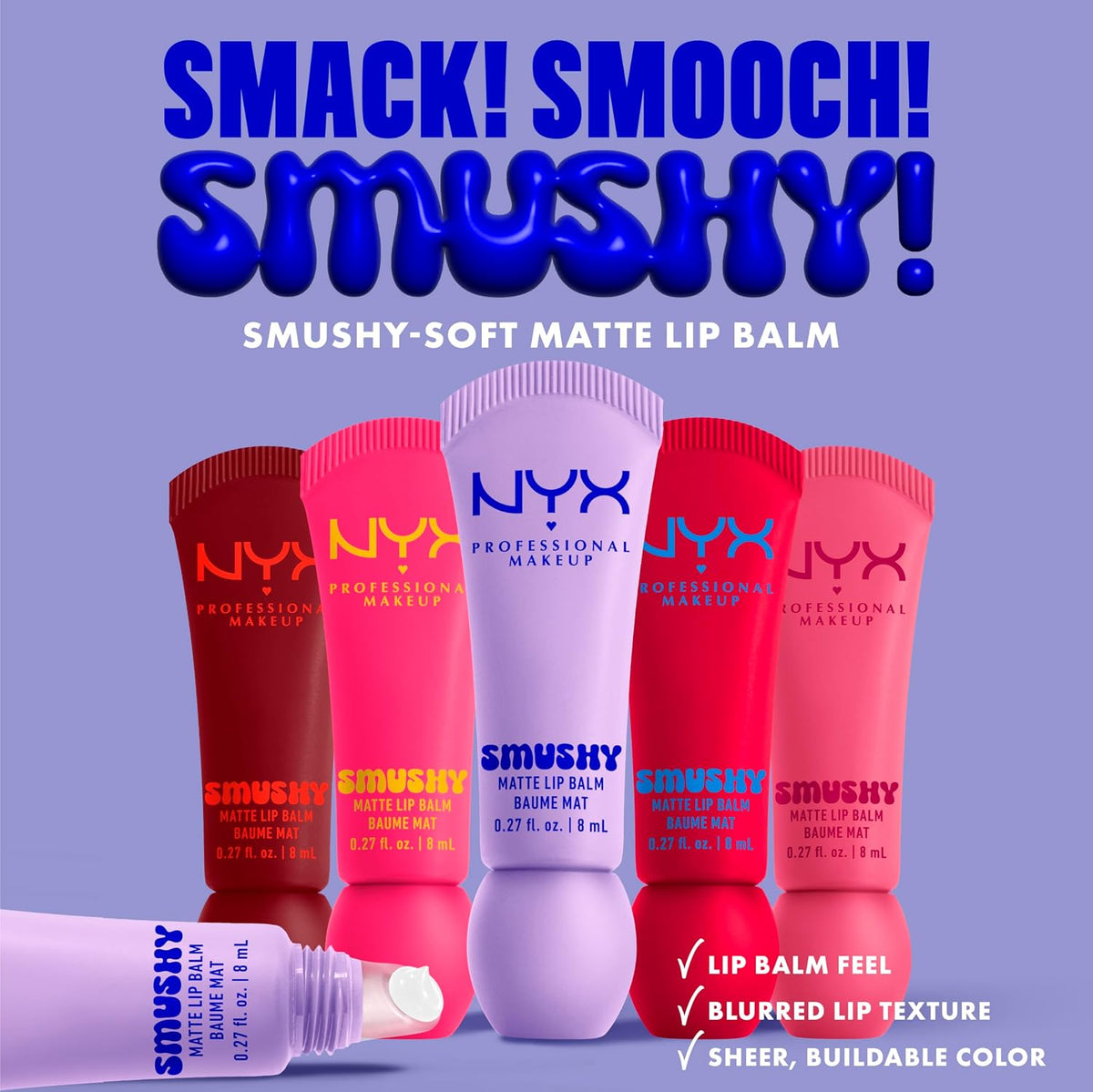 NYX Professional Makeup Smushy Matte Lip Balm, Soft Diffused Color, With Mochi Rice Powder, Watermelon Lemonade Scent, Shade: Sassy Stuff (Watermelon Pink)