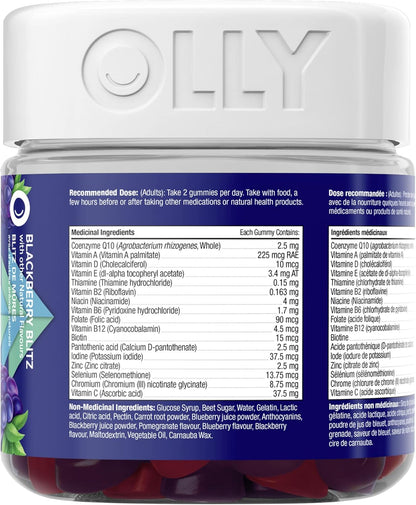 OLLY 强效睡眠软糖补充剂助眠黑莓禅混合褪黑激素和男士多种软糖补充剂，不含人工香料和色素
