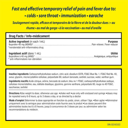 Advil Pediatric Drops Fever and Pain Reliever for Infants, Grape Flavour, 24 mL
