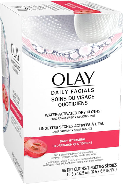Olay Daily Facials 5-In-One Hydrating Cleansing Cloths with Grapeseed Extract, 66 Count