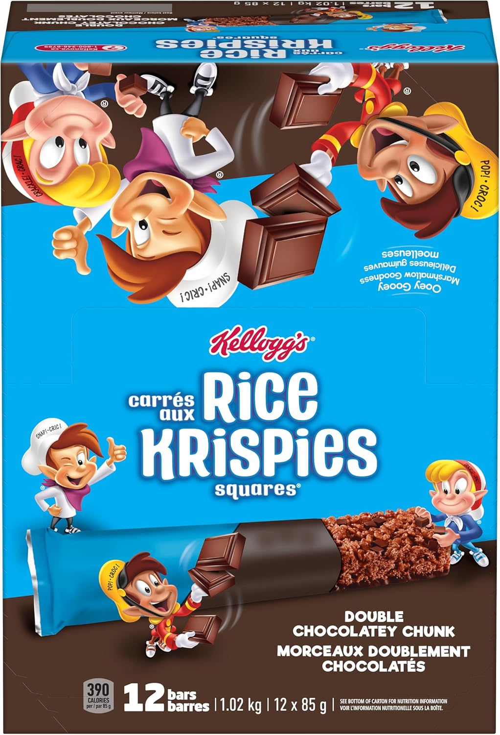 家乐氏脆米方形棒 1020 克 特大包装 - 双倍巧克力块，12x85 克谷物棒