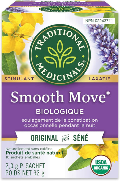 Traditional Medicinals - 有機 Smooth Move 瀉藥草本茶（6 包）- 夜間溫和緩解偶發性便秘 - 共 96 個茶包