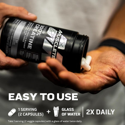 MuscleTech Platinum 100% 肌酸 | MuscleTech | Creapure | 男女增肌增力劑 | 鍛煉恢復補充劑 | 100 粒素食膠囊 | 50 份