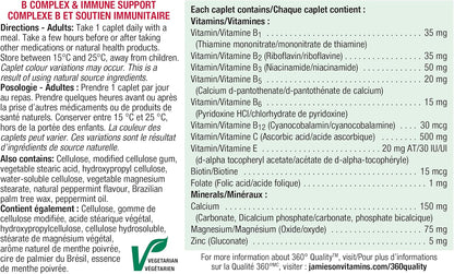 Jamieson Stressease 维生素B复合物，含维生素C、镁、钙和锌，富含13种必需营养素，舒缓压力配方，支持能量生成、新陈代谢和免疫支持。素食，无麸质，90粒胶囊，加拿大制造