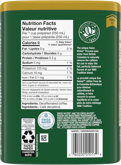 Nabob 中度烘焙瑞士脱咖啡因 1896 传统研磨咖啡，340 克罐装