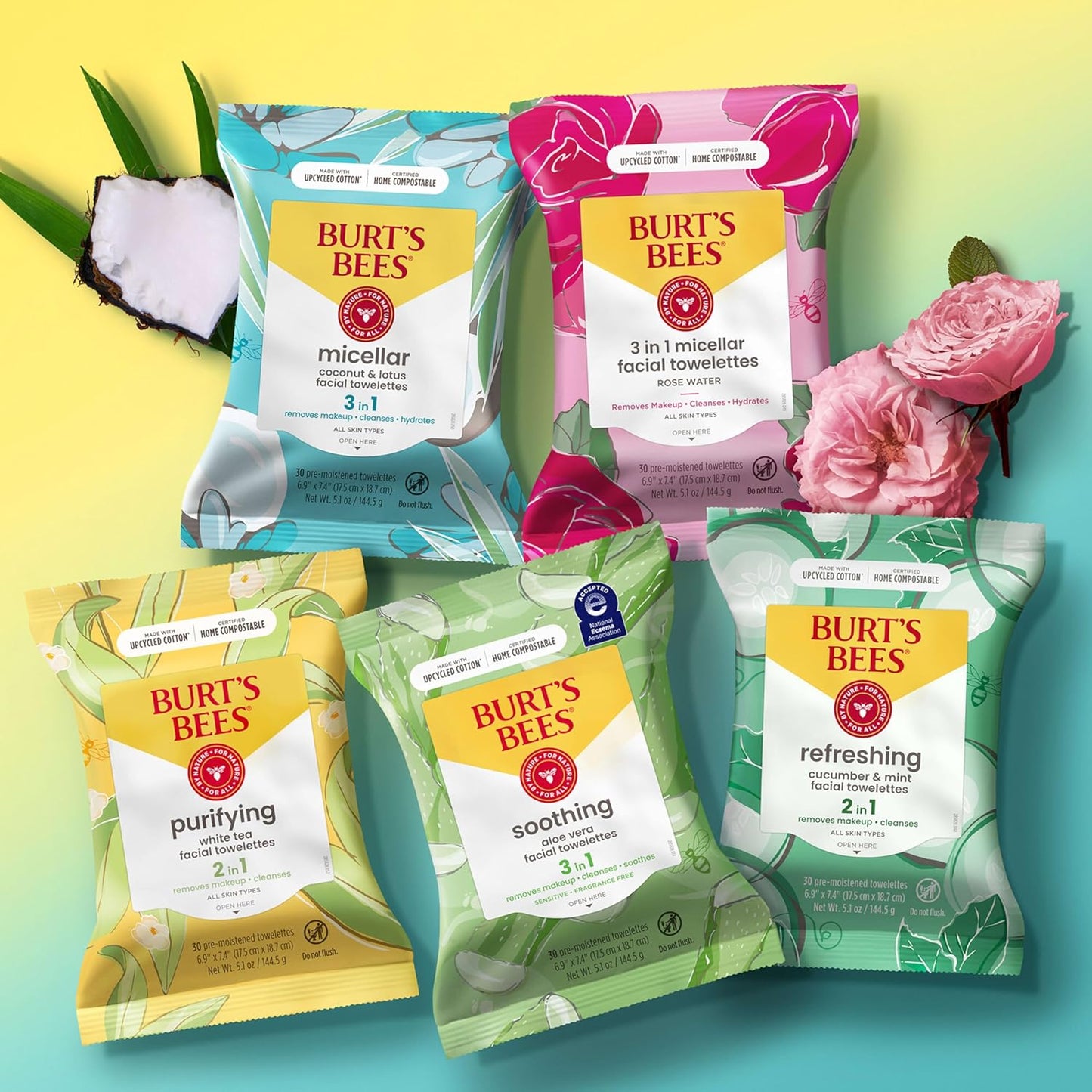Burt's Bees 胶束清洁湿巾，男女通用 - 30 片装
