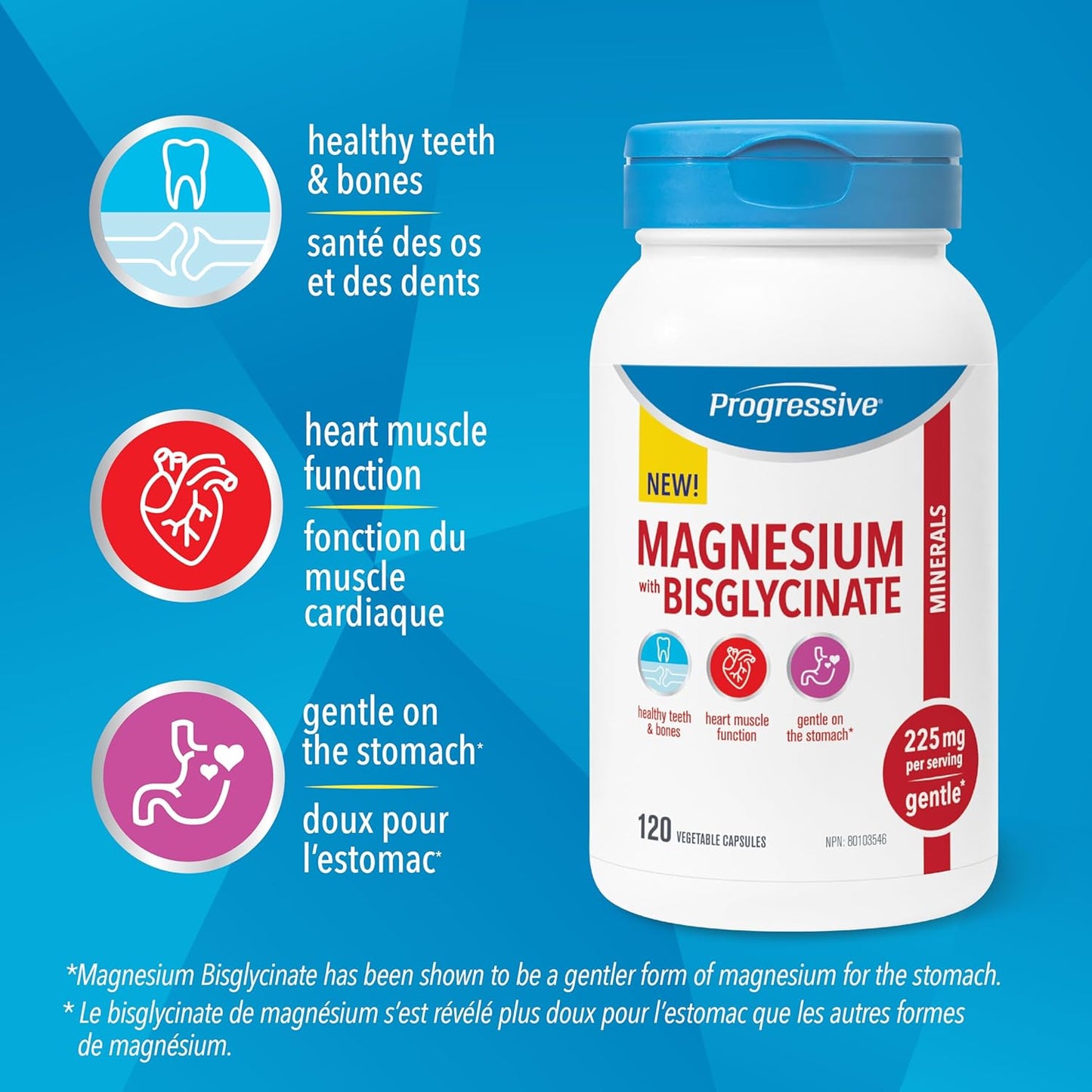 Progressive Elemental 雙甘氨酸鎂 225 毫克 — 120 粒素食膠囊 — 高度可吸收的溫和雙甘氨酸鎂混合物，有助於睡眠、心臟、骨骼和肌肉功能