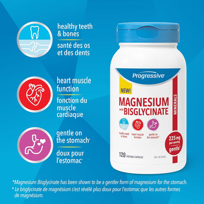 Progressive Elemental 雙甘氨酸鎂 225 毫克 — 120 粒素食膠囊 — 高度可吸收的溫和雙甘氨酸鎂混合物，有助於睡眠、心臟、骨骼和肌肉功能