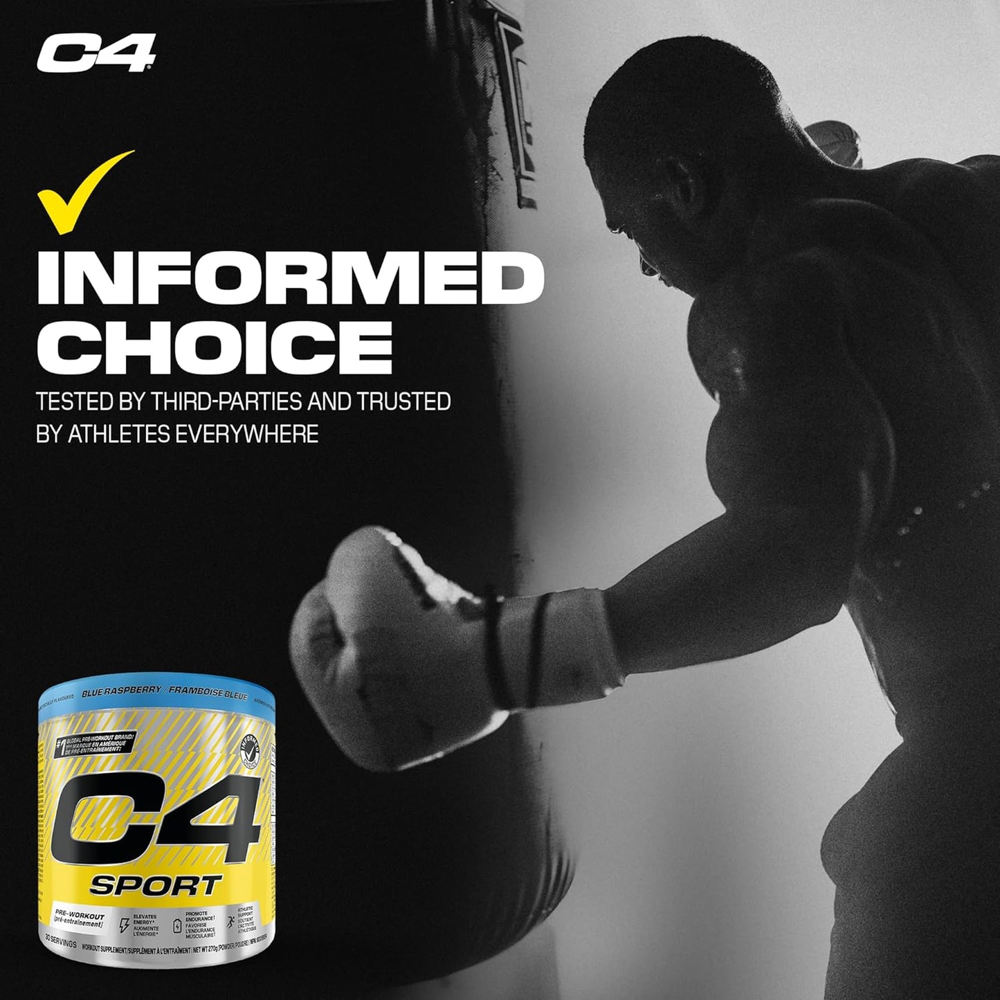 Cellucor C4 Sport Pre Workout Powder - Preworkout Energy with Creatine, Beta-Alanine, and 135mg Caffeine - NSF Certified for Sport - Blue Raspberry, 30 Servings