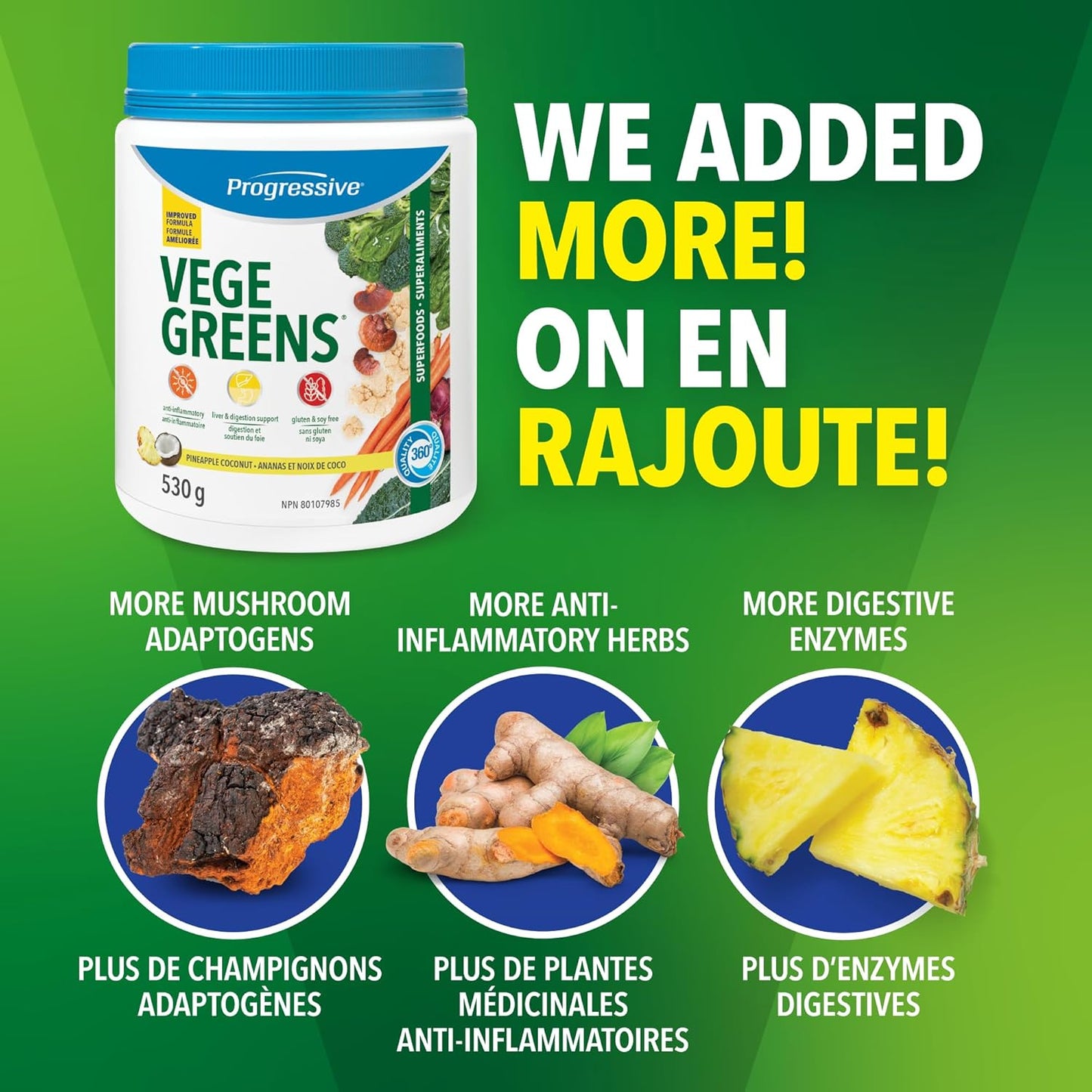 Progressive Vegegreens Pineapple Coconut Flavour 530 g, Anti-Inflammatory plus Liver & Digestion Support
