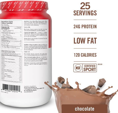BioSteel Sports 巧克力 100% 乳清蛋白粉，rBGH 无激素、非转基因运动后配方，25 份
