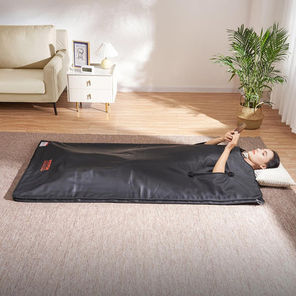 VEVOR 排毒桑拿毯，家用便携式远红外桑拿，带臂孔，舒适度高，1-6 级可调温度范围 95-185℉，1-60 分钟定时器，碳纤维加热