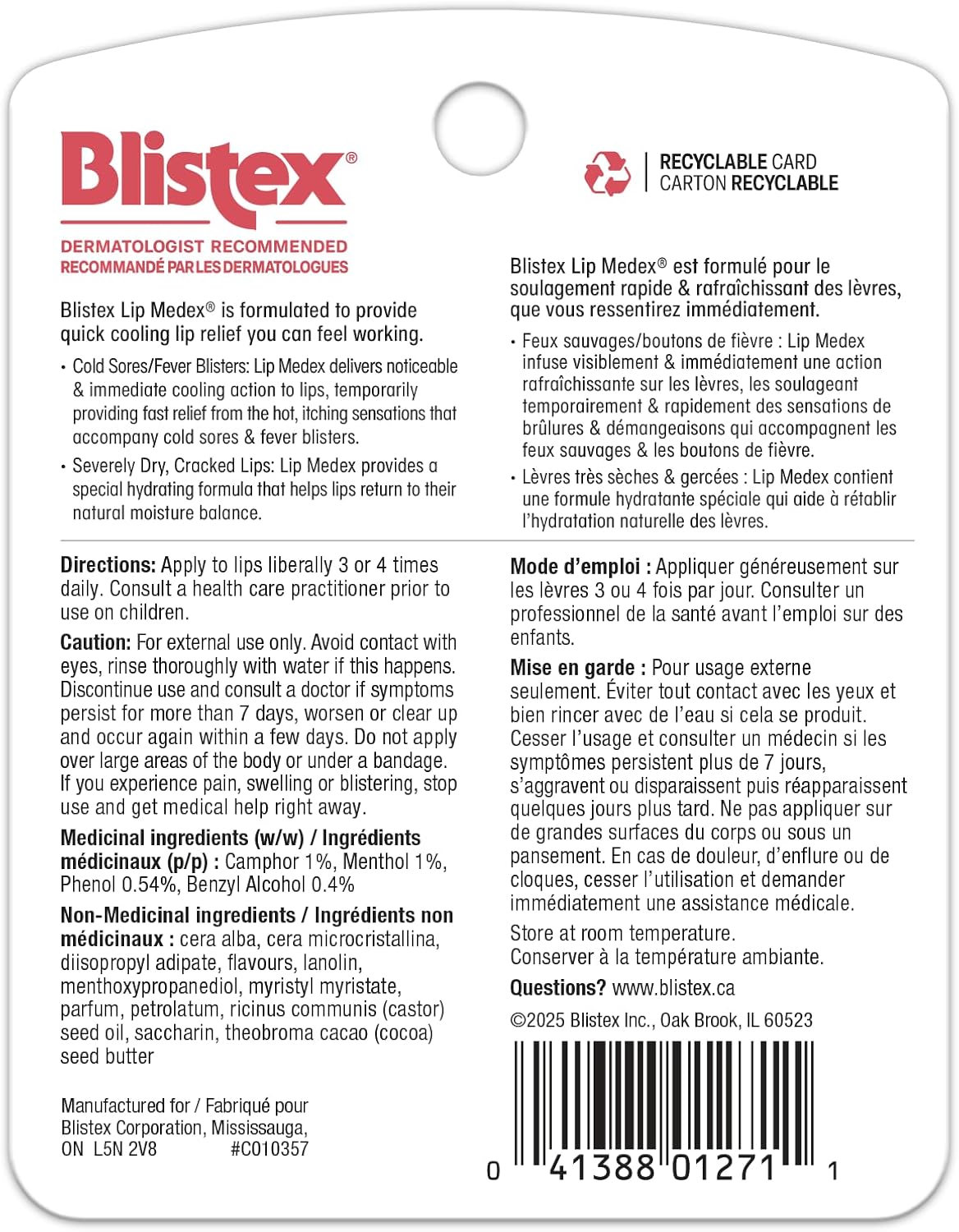 Blistex Lip Medex Medicated Lip Balm Relieves Sore Lips, Cools and Comforts, Jar 7g 3ct.