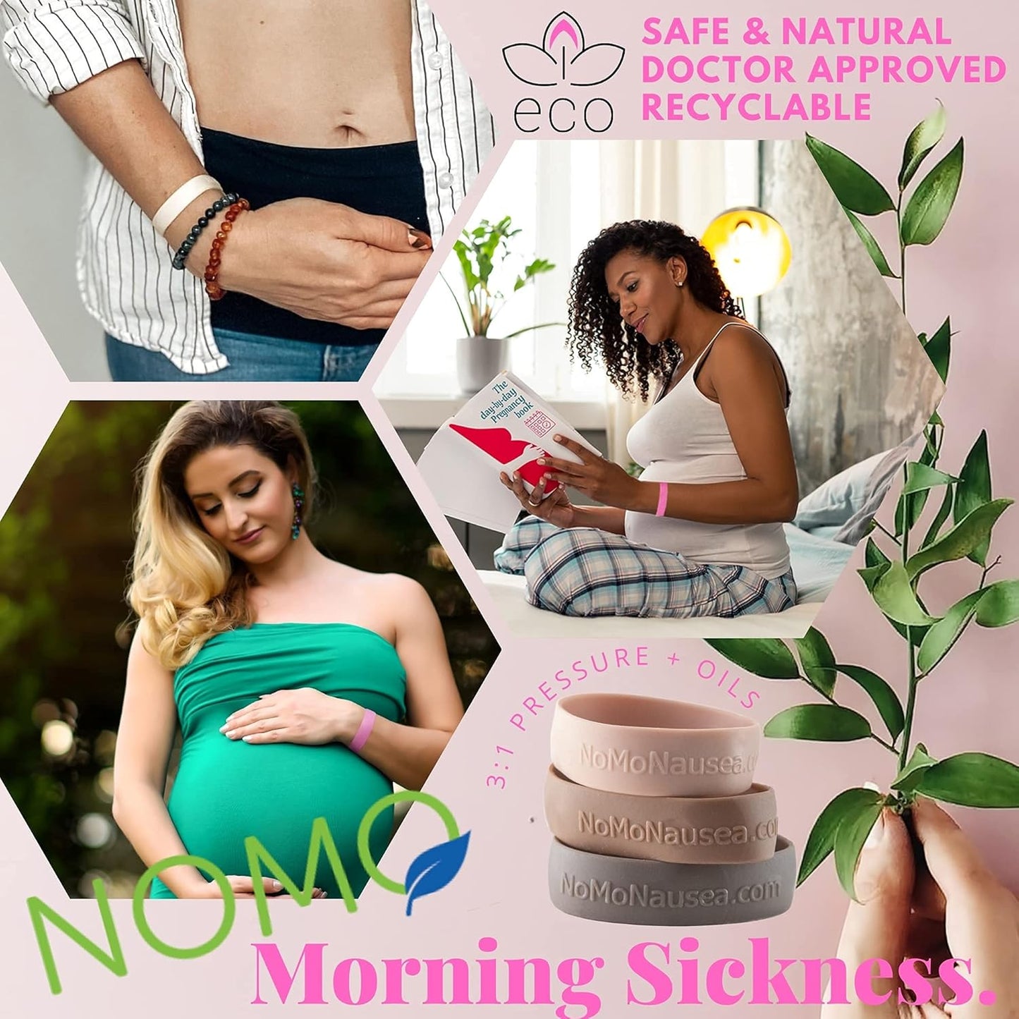 NoMo 恶心即时缓解小粉色芳香疗法止吐带，带穴位按摩功能