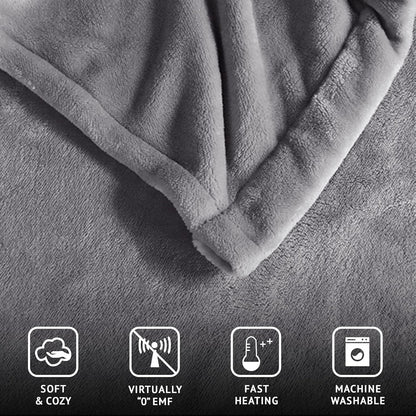 Beautyrest 电热毯，适用于寒冷天气，快速加热，自动关闭，几乎零 EMF，多种加热设置，UL 认证，灰色全尺寸（84 英寸 x 80 英寸）