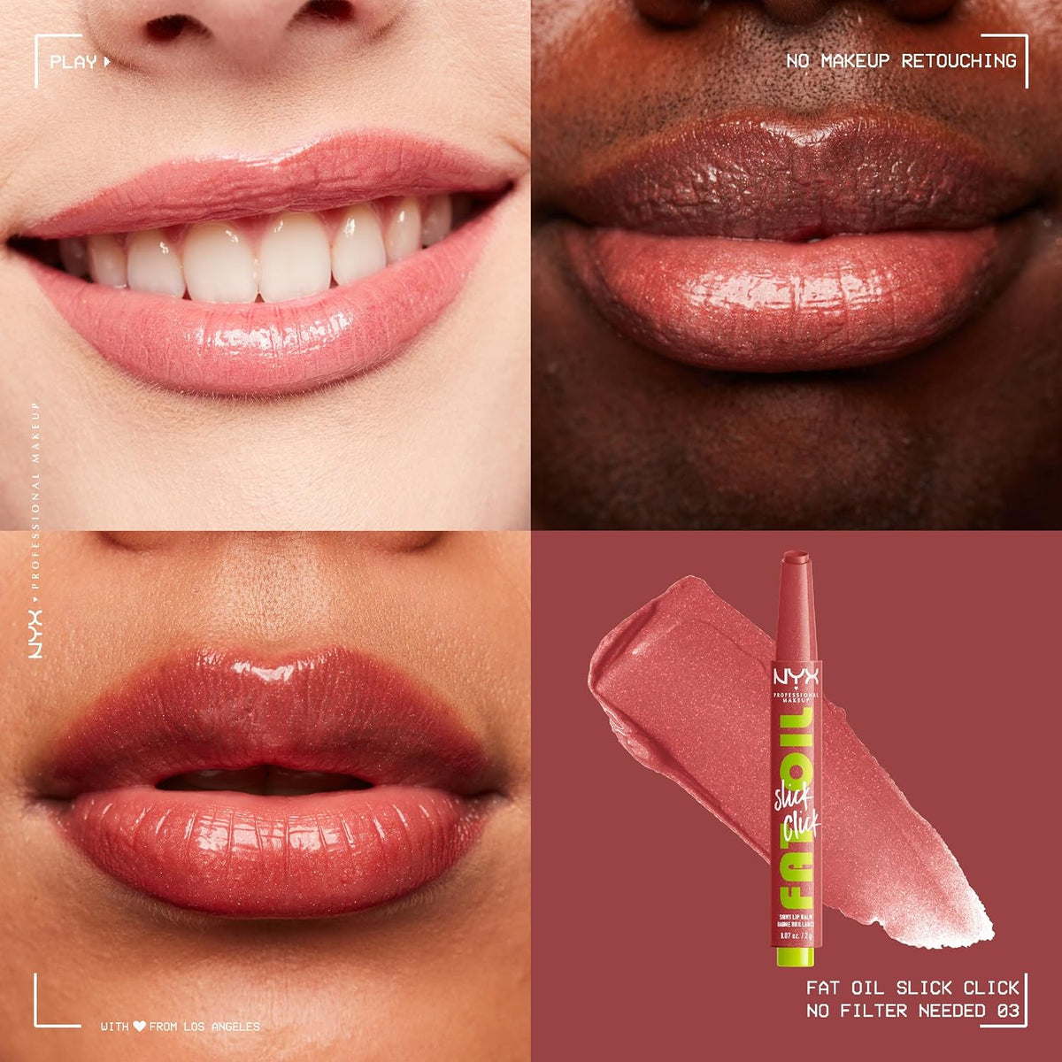 NYX PROFESSIONAL MAKEUP, Fat Oil Slick Click, Balm in a stick, Infused with nourishing oils, High shine finish - No Filter Needed (Shimmery Pink)
