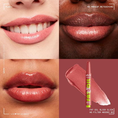 NYX PROFESSIONAL MAKEUP, Fat Oil Slick Click, Balm in a stick, Infused with nourishing oils, High shine finish - No Filter Needed (Shimmery Pink)