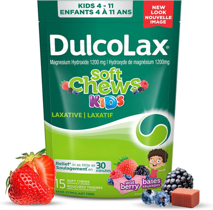 DulcoLax 儿童软糖，适用于 4 岁及以上儿童，温和缓解偶尔便秘，纯素，无刺激性，无麸质，野生浆果味，15 粒