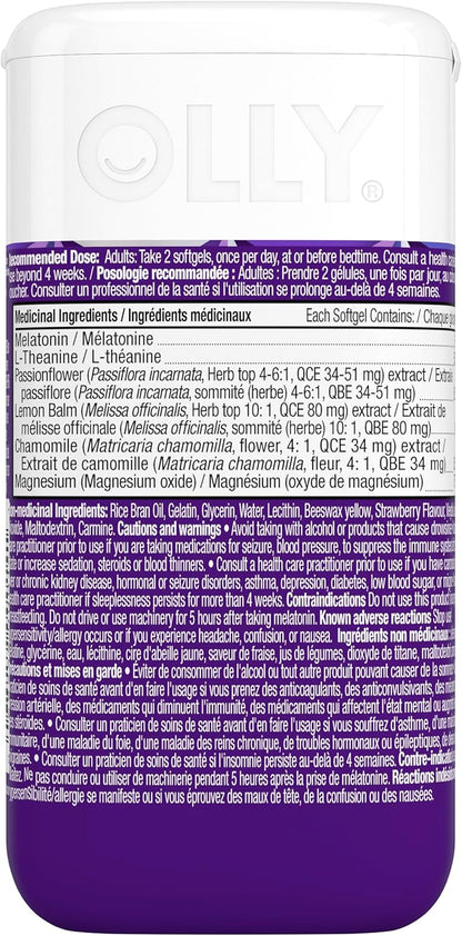 OLLY 超強睡眠軟膠囊，10 毫克褪黑激素、L-茶氨酸、洋甘菊、鎂、檸檬香蜂草，夜間助眠，60 粒