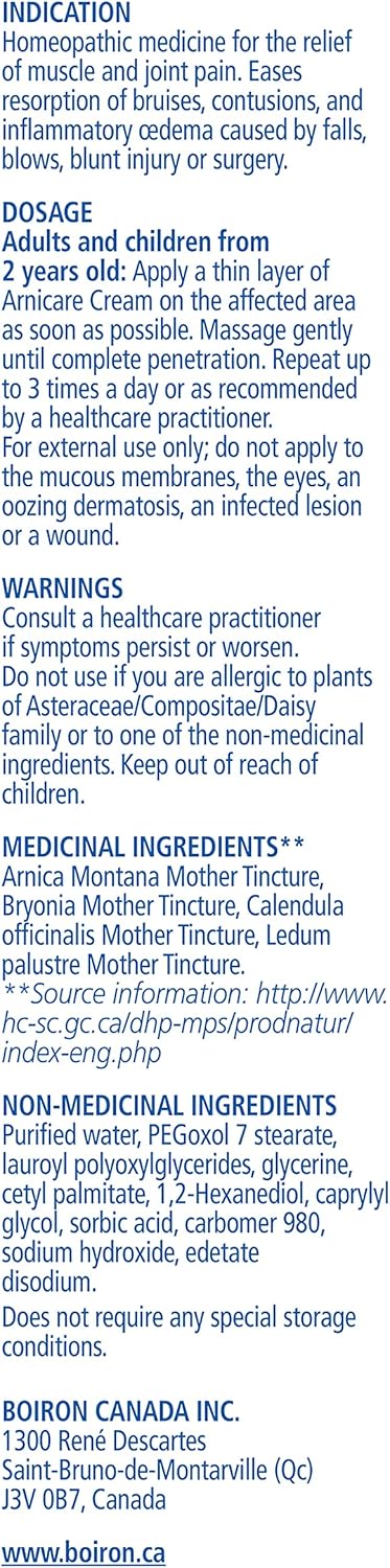 Boiron Arnicare 乳膏，用于缓解疼痛、肌肉疼痛和关节疼痛、受伤肿胀、瘀伤和淤青，来自天然来源的植物，包括山金车，70 克