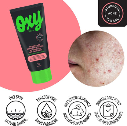 Oxy Emergency Acne Vanishing Facial Cleanser - 5% Benzoyl Peroxide – Stubborn Acne Control - Helps Treat, and Prevent Breakouts – Allows Skin to Heal - Fragrance Free - Dermatologist Tested