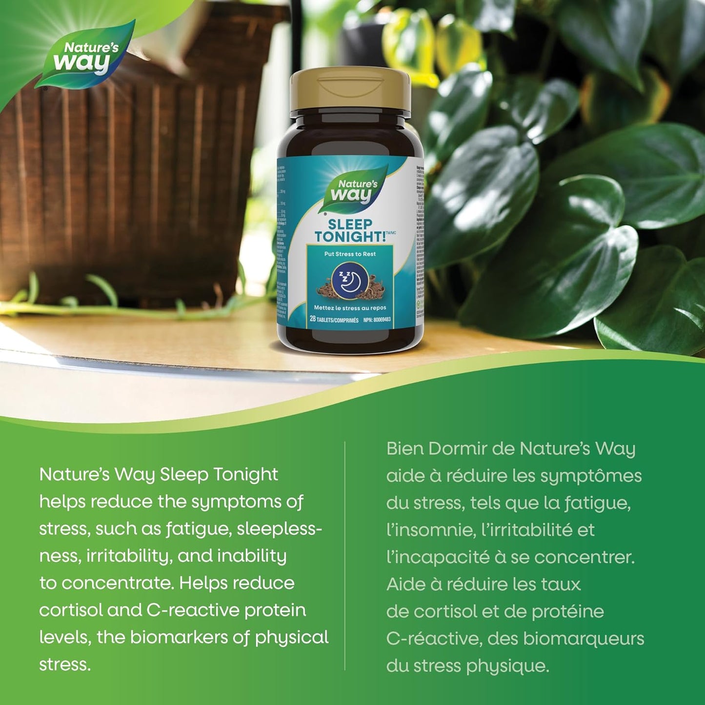 Nature's Way Sleep Tonight Stress Relief Formula – Reduce Stress Symptoms Like Fatigue, Sleeplessness, Inability to Concentrate- Helps Lower Cortisol, C-Reactive Protein Levels – 28 Vegetarian Tablets