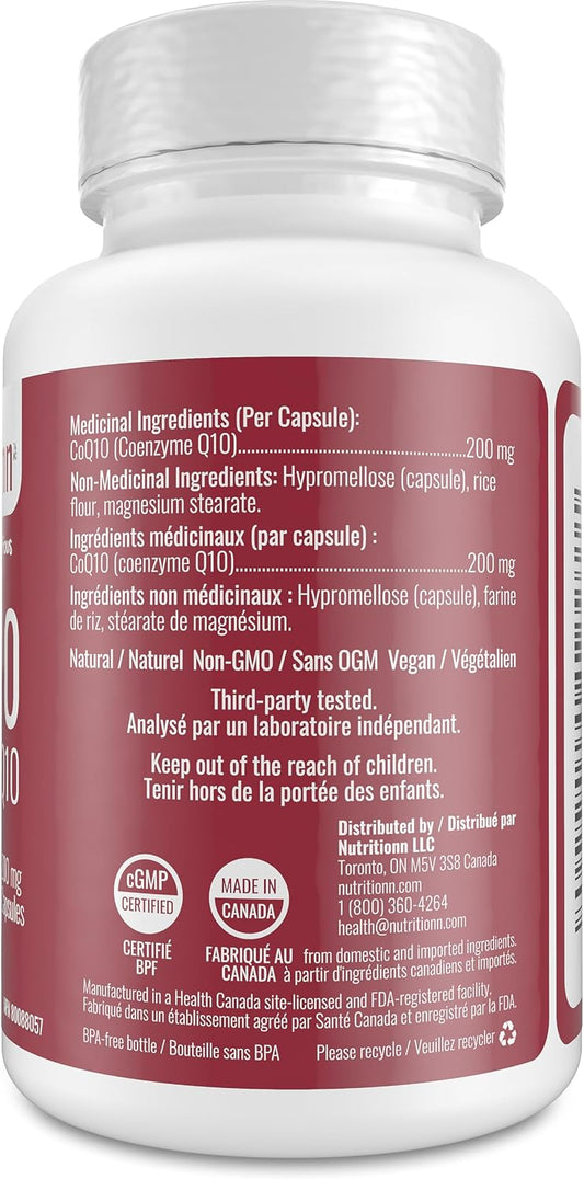 Nutritionn 出品的 CoQ10 - 有助于支持心血管健康 - 200 毫克胶囊 - 优质辅酶 Q10（泛醌）补充剂