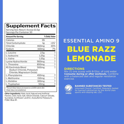 Rule 1 Essential Amino 9 30 serv Blue Razz Lemonade 345 g
