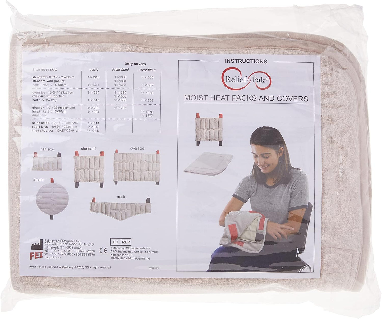 Fabrication Enterprises relief pak 湿热包套，天鹅绒泡沫，标准 1 个