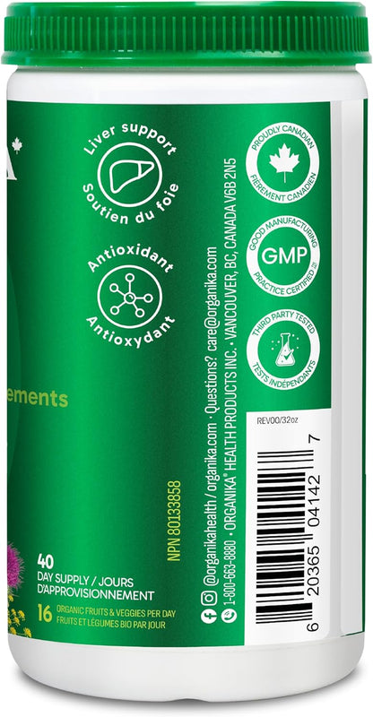 Organika Canadian-Made Digest Greens for Gut Health + Bloat Relief- Organic Greens Powder with NAC and Milk Thistle- Detox, Antioxidants, Digestion and Liver Support - Pineapple Punch Flavour- 340g