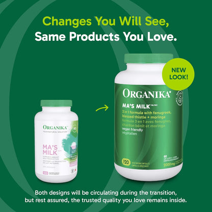 Organika 加拿大制造的 Ma's Milk - 支持母乳分泌 - 含有圣蓟、胡芦巴和辣木 - 120 粒素食胶囊
