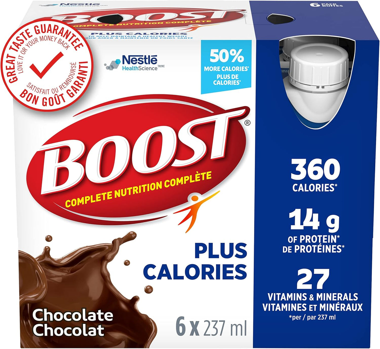 Boost 水果味饮料橙味，237 毫升，24 支装 & PLUS 全营养饮料，巧克力味，6x237 毫升瓶装，每箱 4 支装，包装可能有所不同