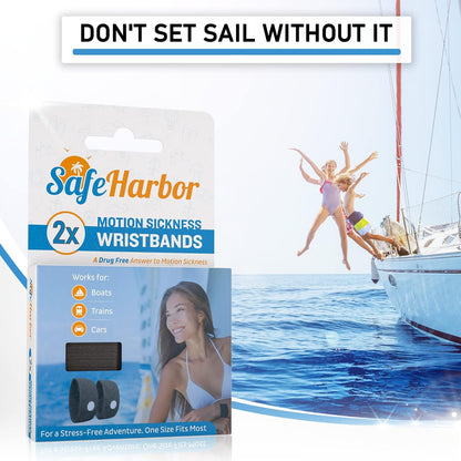 SafeHarbor Motion Sickness Wristbands | 2 Anti Nausea Travel Wrist Bands for Your Cruise Essentials | Natural Nausea Relief and Sea Sickness Bracelets for Children and Adults (2, 2, Count)