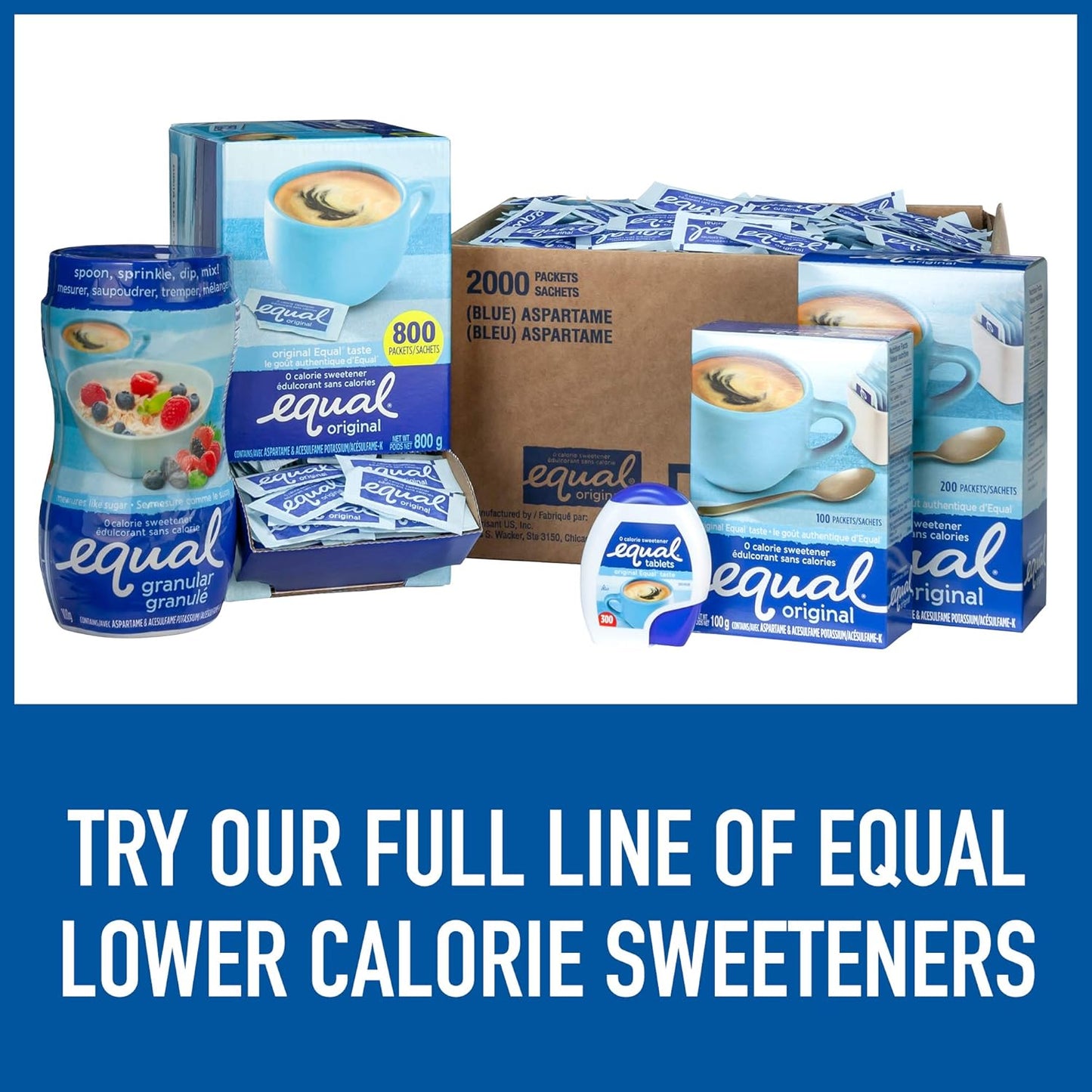 EQUAL 0 Calorie Sweetener, Sugar Substitute, Zero Calorie Sugar Free Sweetener Packets, Sugar Alternative, 2000 Count