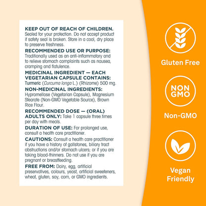 Organika Canadian-Made Curcumin 500 mg - Anti-Inflammatory, Antioxidant, Joint Pain Relief and Natural Tonic - 150 vcaps