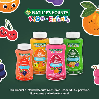 自然之寶兒童強效複合維生素，每粒軟糖僅含 1 克糖，支持免疫系統、眼部健康、骨骼和牙齒，抗氧化劑來源，無麩質，櫻桃、葡萄和橙子味軟糖，375 克