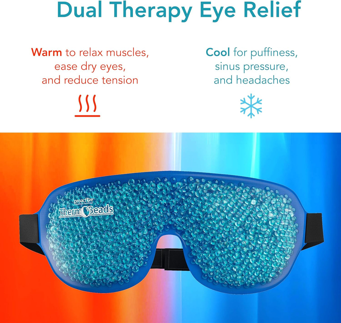 ProActive Dual Zone Reusable Hot or Cold Gel Bead Therapy Ice Pack Eye Mask with Adjustable Straps | Microwavable, Gel Beads - Ideal for Migraine, Sleep, Puffy Eyes, Inflamation, Headache Relief