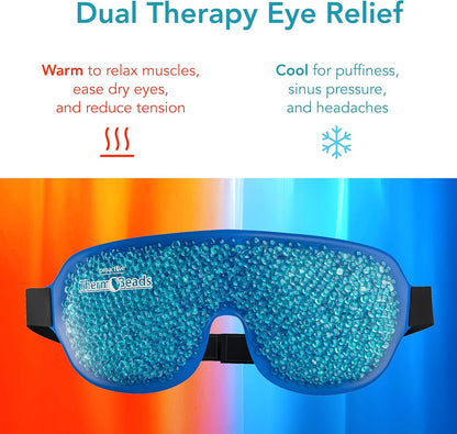 ProActive Dual Zone Reusable Hot or Cold Gel Bead Therapy Ice Pack Eye Mask with Adjustable Straps | Microwavable, Gel Beads - Ideal for Migraine, Sleep, Puffy Eyes, Inflamation, Headache Relief