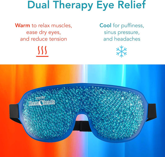 ProActive Dual Zone Reusable Hot or Cold Gel Bead Therapy Ice Pack Eye Mask with Adjustable Straps | Microwavable, Gel Beads - Ideal for Migraine, Sleep, Puffy Eyes, Inflamation, Headache Relief