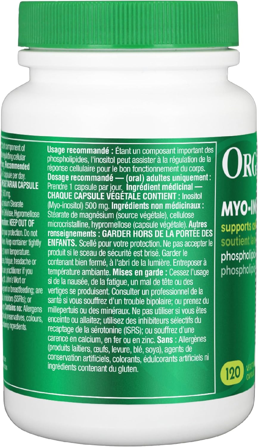 Organika 加拿大製造肌醇（Myo-Inositol）- 細胞反應、情緒平衡、胰島素支持、多囊性卵巢症候群管理、月經週期調節 - 120 粒膠囊