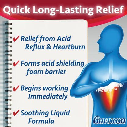 Gaviscon Liquid Regular Strength Antacid - 600 ml - Antacid Liquid for Day and Night Heartburn Relief, Acid Reflux and GERD Relief, Fruit Blend - Free of Aluminum, Lactose and Gluten