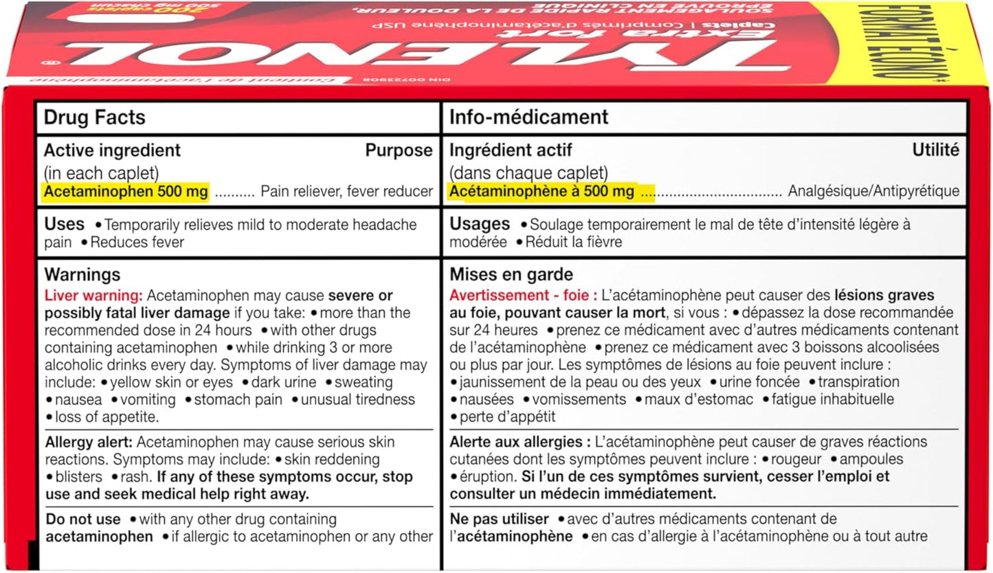 泰诺强效胶囊，超值装，缓解疼痛、缓解头痛、退烧，500 毫克对乙酰氨基酚，200 粒胶囊
