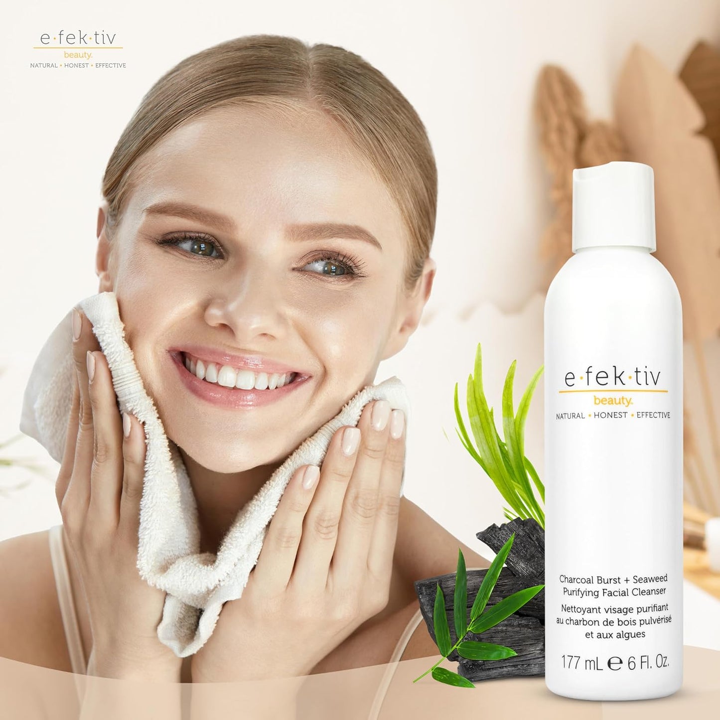 e.fek.tiv beauty Charcoal Burst Plus Seaweed Purifying Facial Cleanser - Gently Cleanses Pores - Clarifying Face Wash - Vegan - Sulfate Free - Clean Formula – Unisex - 6 oz