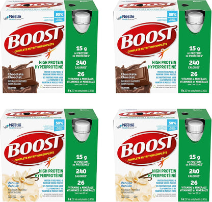 BOOST 15g Protein Meal Replacement Drink, Chocolate and Vanilla Variety Pack, 6x237ml, Case Pack of 4, Packaging May Vary & Fruit Flavoured Drink Variety Pack, 237ml, 24 count