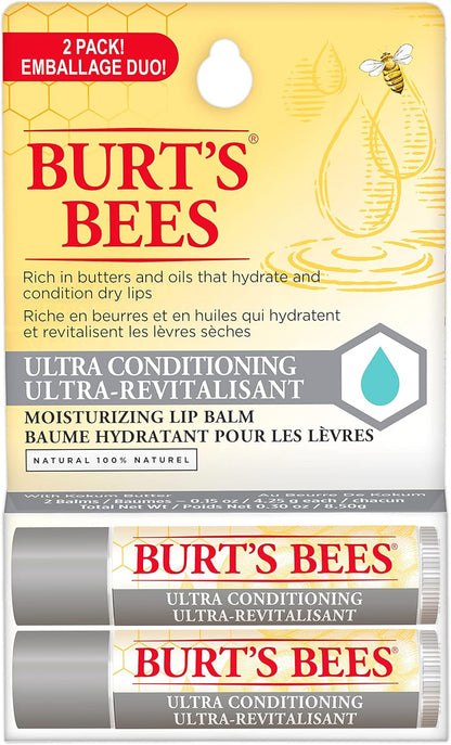 Burt's Bees 保濕唇膏，適用於乾燥、皸裂的嘴唇，母親節禮物，保濕唇膏，適用於乾燥的嘴唇，100% 天然來源，香草豆和野櫻桃 - 2 管，2 支，超值裝