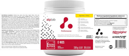 ATP LAB - E-Nos 330g Powder 20-Servings Citrus Flavour - Improve Sports Performance, Helps to Maintain and Support Cardiovascular Health - Pump Inducer and Pre Workout Powder