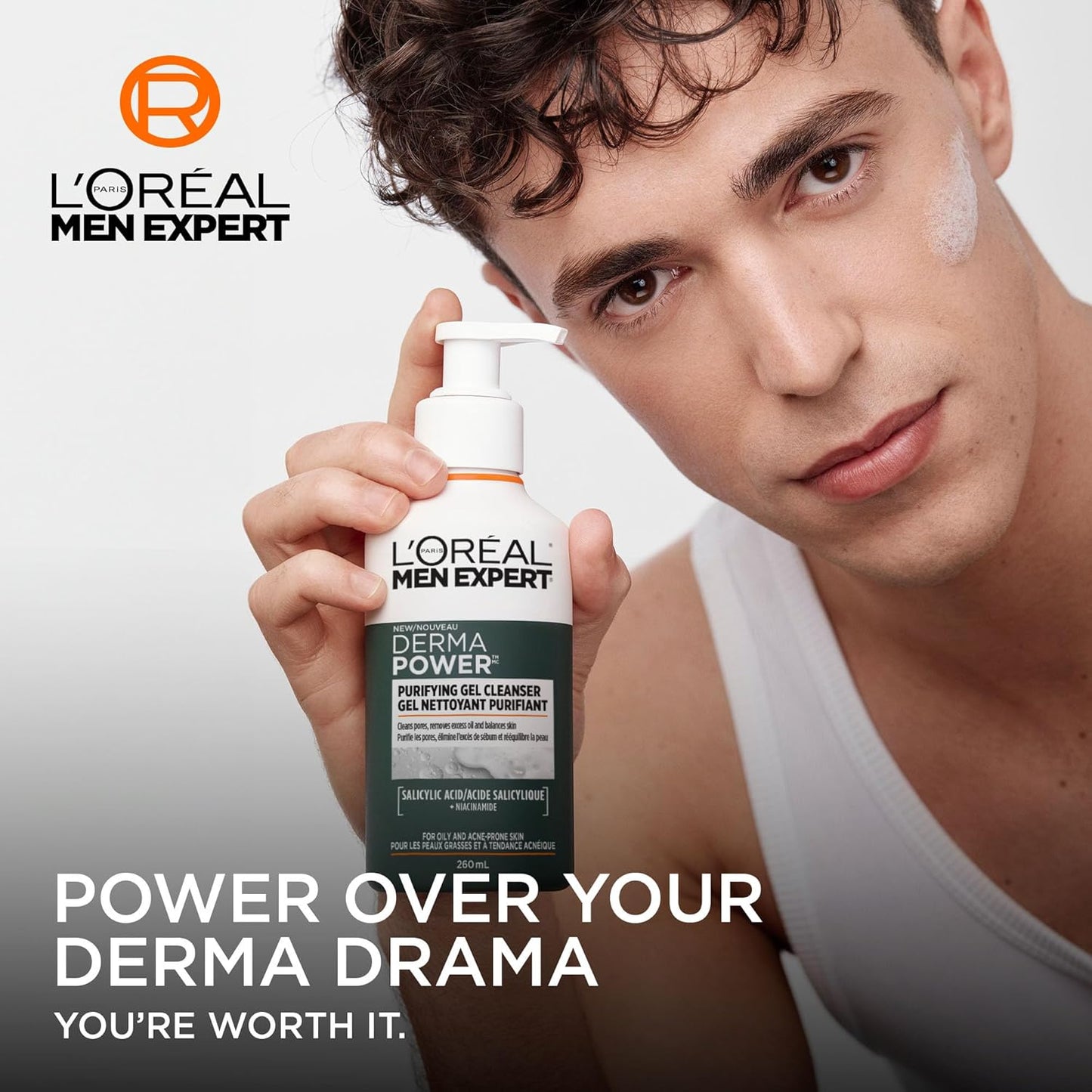 L’Oréal Paris Men Expert Derma Power Purifying Gel Cleanser, Salicylic Acid & Niacinamde Oil Control Acne Face Wash for Men, for Acne-Prone & Oily Skin, 260ml