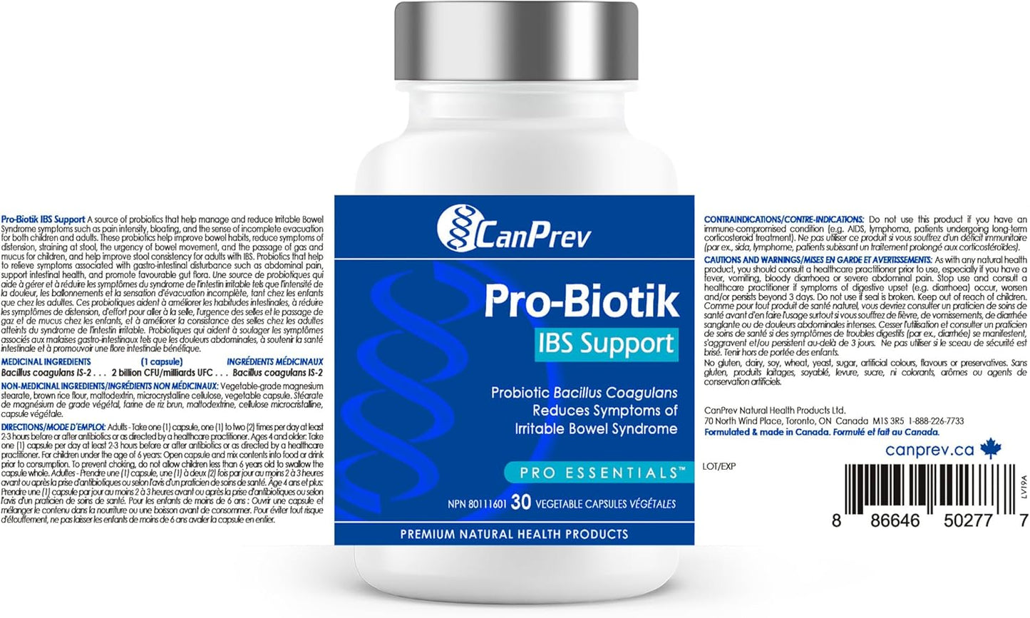 CanPrev Pro-Biotik IBS 支持，30 粒素食胶囊，30 天用量 - 男女益生菌 - 20 亿活性细胞，支持消化 - 舒适消化和平衡肠道菌群 - 缓解腹胀和胀气